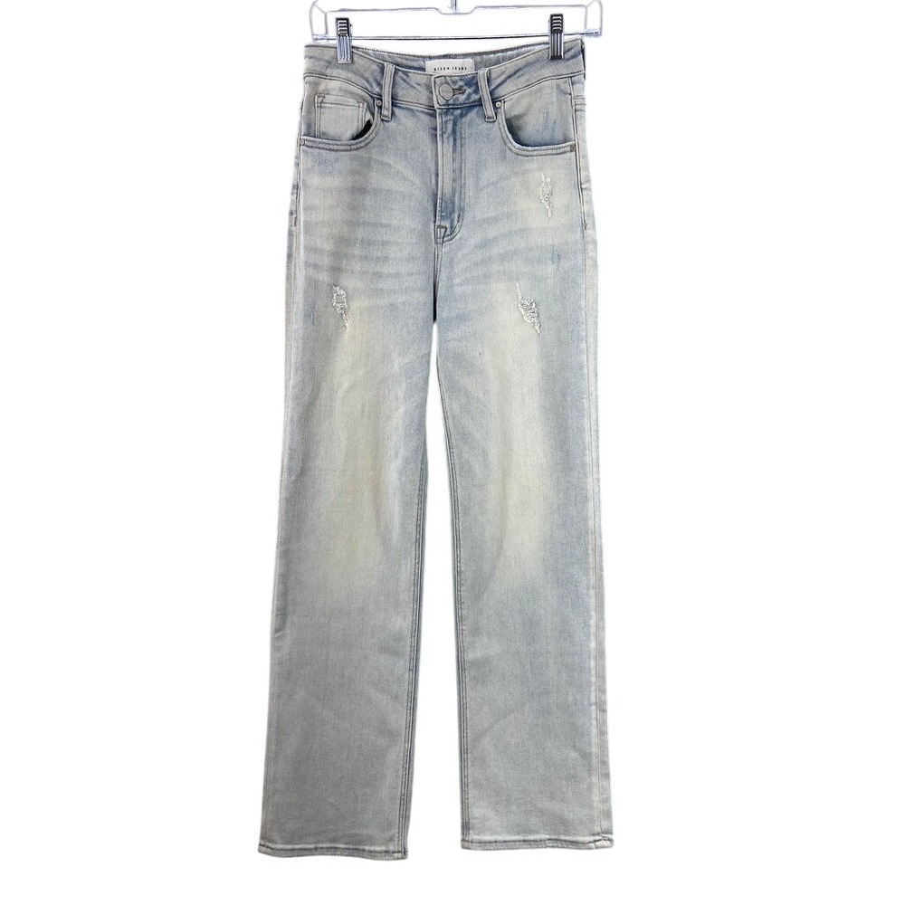 Risen Jeans Straight Leg Women 7 28W Light Blue Distressed High Rise RDP5161